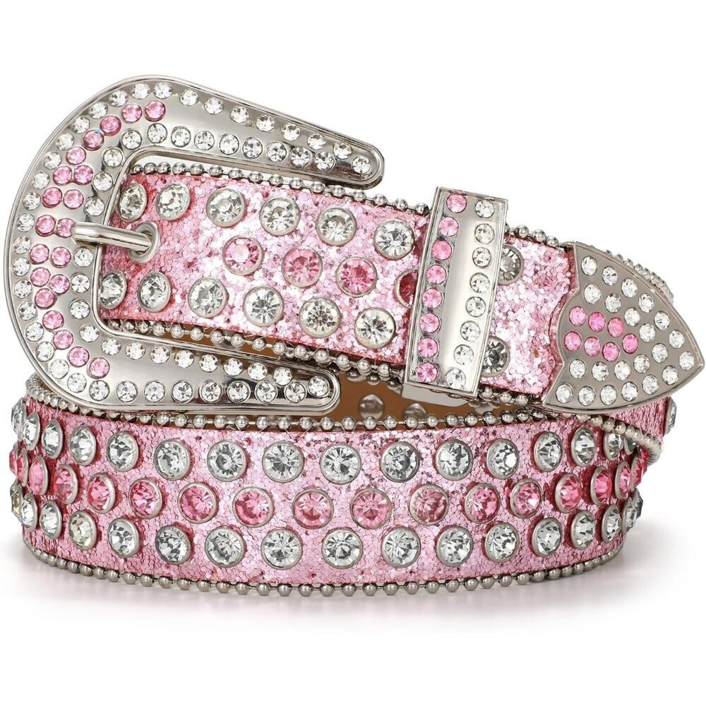 Women's Rhinestones Goth Bling Halloween Belt Cowgirl Western Pink Silver Belt
